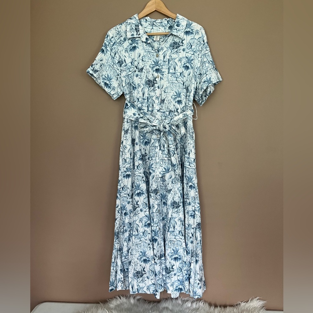 Light Blue Floral Shirt Dress with Belt
